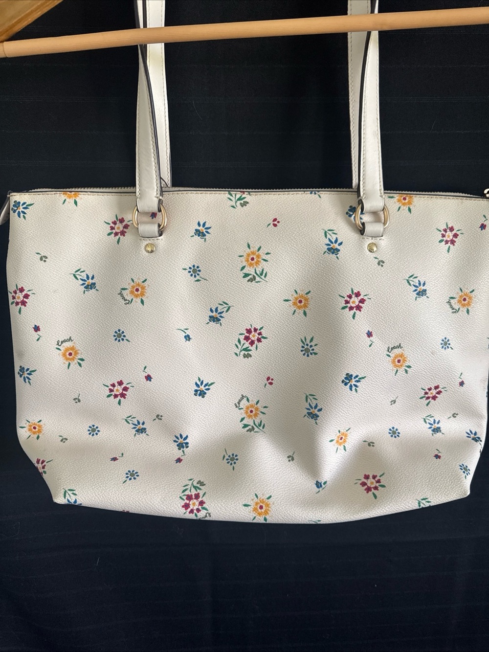 Coach Gallery Leather Tote w/ Wild Meadow Print Gold Chalk Multi C4251 Floral - Picture 8 of 14